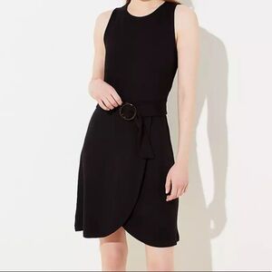 Loft Tortoiseshell-Print Buckle Belted Black Wrap Dress